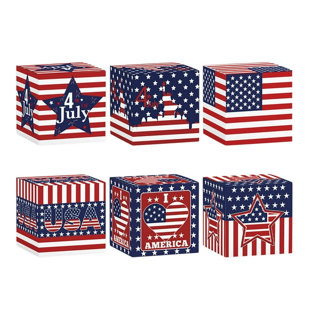 Huluwajiuyeye Boîtes Patriotiques Fête de l'Indépendance Boîtes Patriotiques et Rayures Bonbons 6 Pcs Boîtes de Fête Portables Boîtes de Rangement Colorées pour Réunion de Famille Petit Houx en Papier pour Emballage en Aluminium