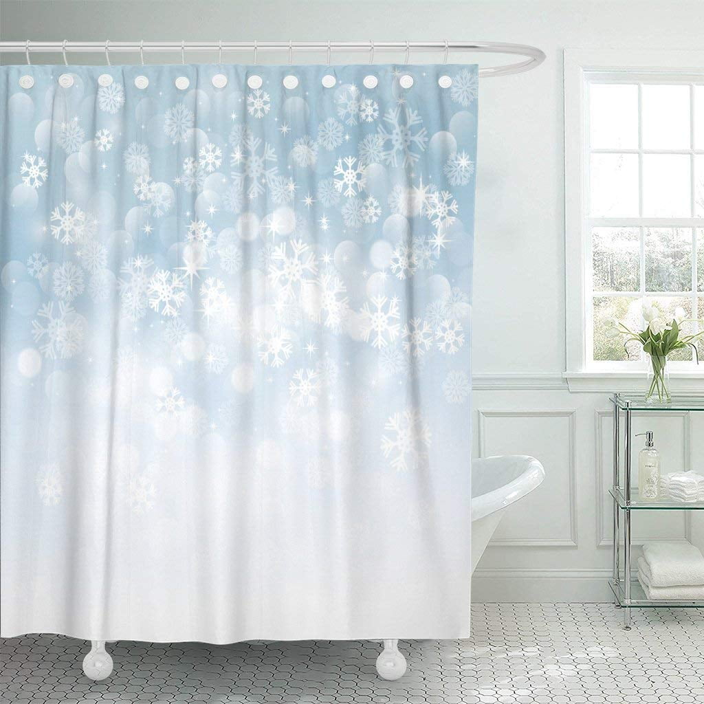 Christmas Ball Winter Snow Shower Curtain Liner Waterproof Fabric Bathroom Hooks 