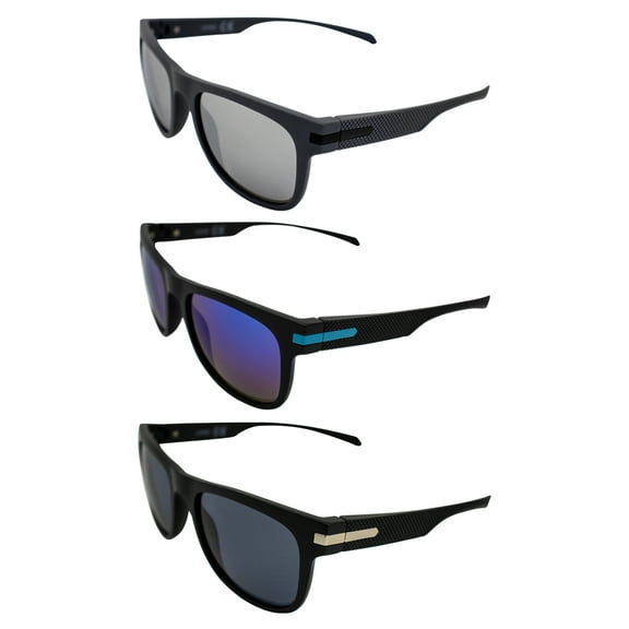 AlterImage Crash Sports Fashion Retro Sunglasses for Men or Women 3 Pair Gray & Black Frames w/Metal Accents Flash Mirror G-Tech Blue & Smoke Lenses