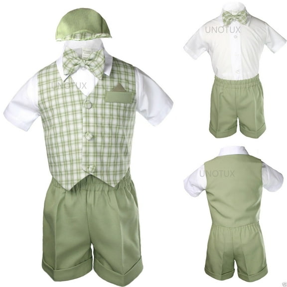 Sage Green Checks Gingham Vest set Shorts Suit Boy Baby Toddler S M L XL 2T 3T4T