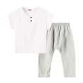 thumbnail image 3 of Rvasteizo Toddler Summer Outfits Solid Short Sleeve Top Wide Leg Pants 0-8 Years Unisex Kids Sport Set, 3 of 5