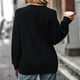 thumbnail image 4 of Blusa informal holgada de mezcla de poliéster y algodón, de color liso, color negro XL, con escote en V y hombros caídos para mujer, 4 of 6
