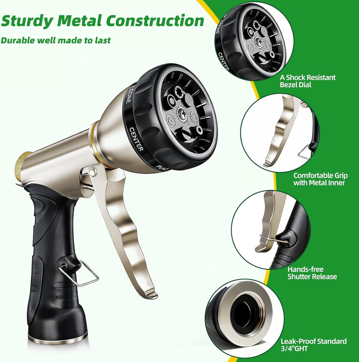 Garden Hose Nozzle,Heavy Duty High Pressure Hand Sprayer,100% Metal Water Sprayer Nozzle with 7 Spray Patterns for Watering Garden,Lawns,Car Washing and Pet