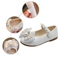 thumbnail image 4 of WERYOUNG Girls Sandals Summer New Fashion Cute Pearl Rhinestone Bow Flat Sole Princess Shoes Girls Cute Party Wedding School Sandal,White,5-5.5 Years, 4 of 8