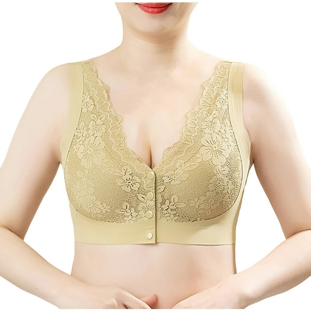 Lace Front Button Bra for Women, No Steel Ring, Seamless Support, Soft Polyester, Adjustable Fit, Daily Wear Comfort