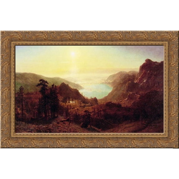 Donner Lake from the Summit 24x18 Gold Ornate Wood Framed Canvas Art by Bierstadt, Albert