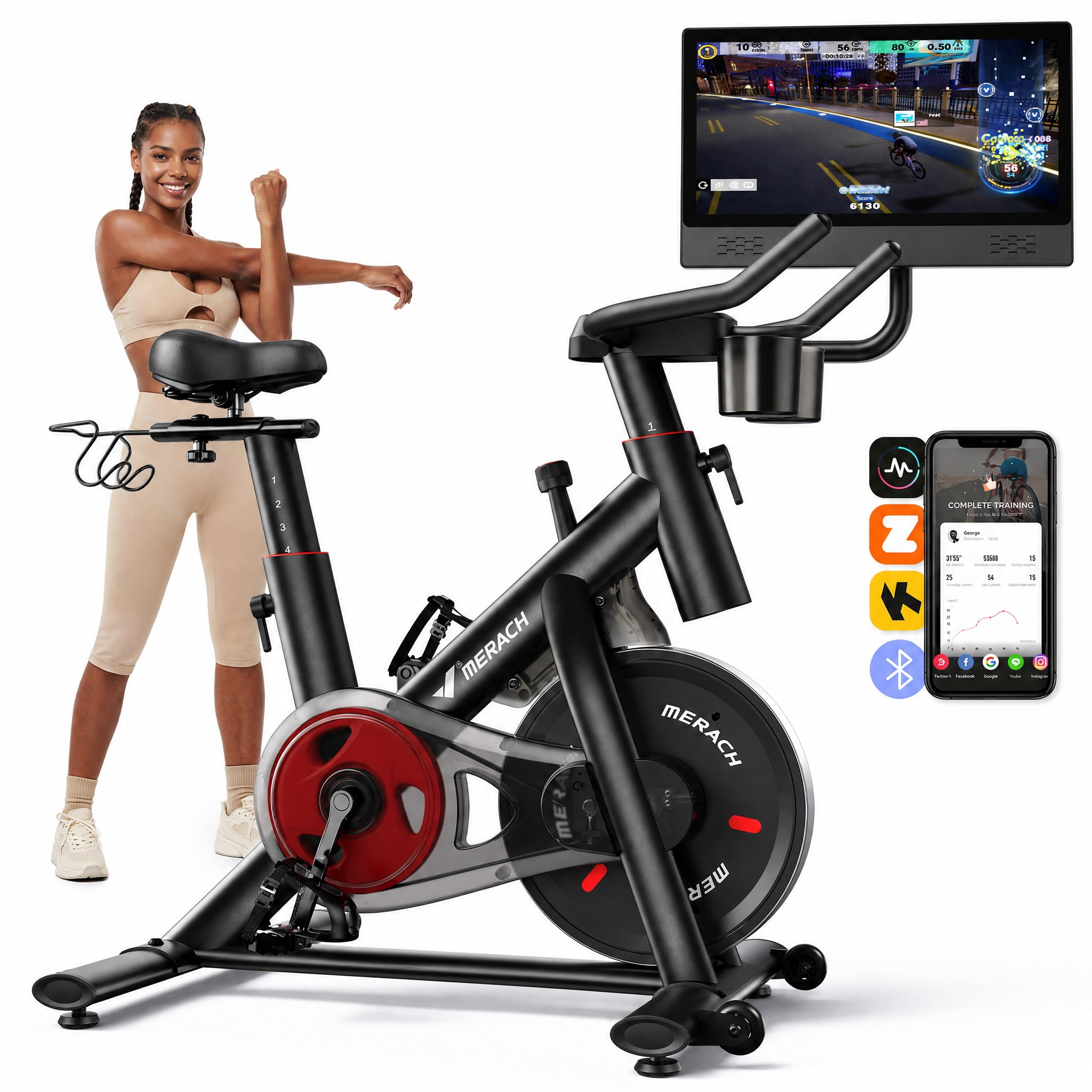 MERACH Stationary Exercise Bike, 300lbs Capacity, Silent Belt MERACH Stationary Exercise Bike, 300lbs Capacity, Silent Belt