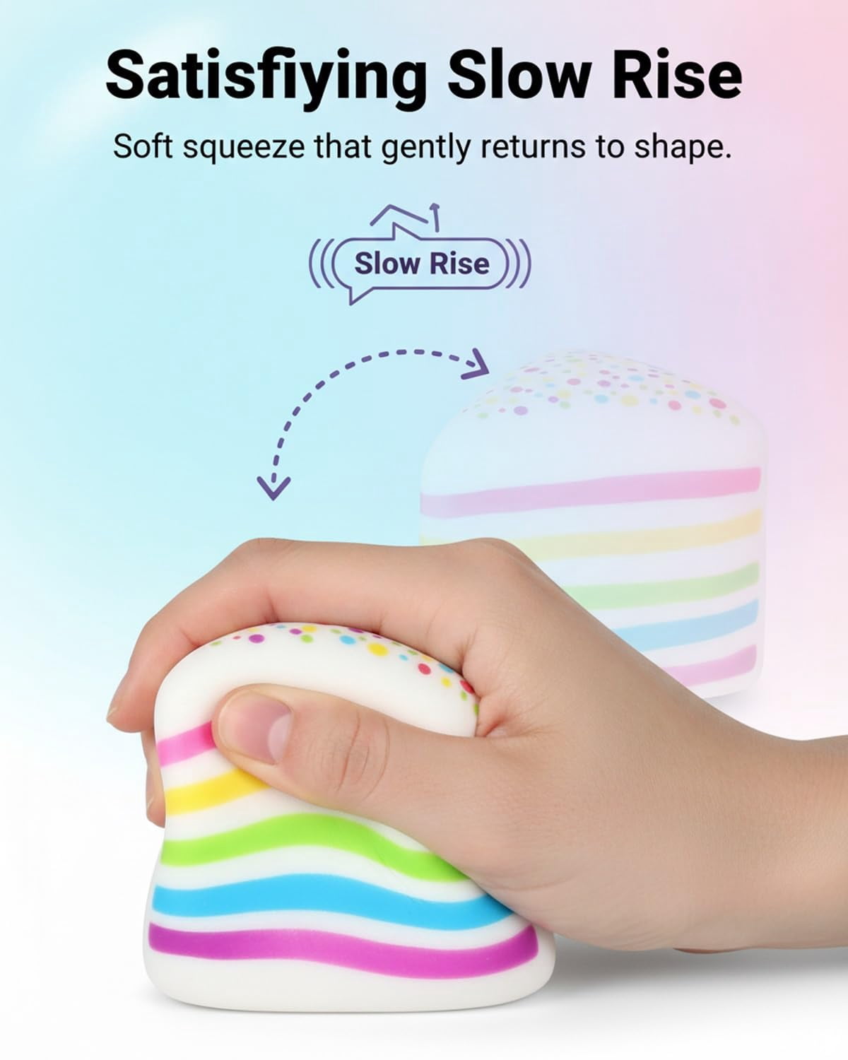 Cake Squishy Slow Rise Rainbow Cake Squishy, Jumbo Slow Rising Fidget Squeeze Ball, Soft Sensory Stress Relief for Anxiety, Focus, Hand Therapy & Party Favors