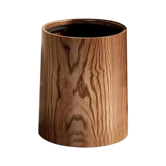 Kchsji Chinese Retro Imitation Wood Grain Trash Can Large Capacity Round Garbage Bin for Living Room Kitchen Bathroom Hotel Stylish Durable Practical Home Decor Housewarming Gift