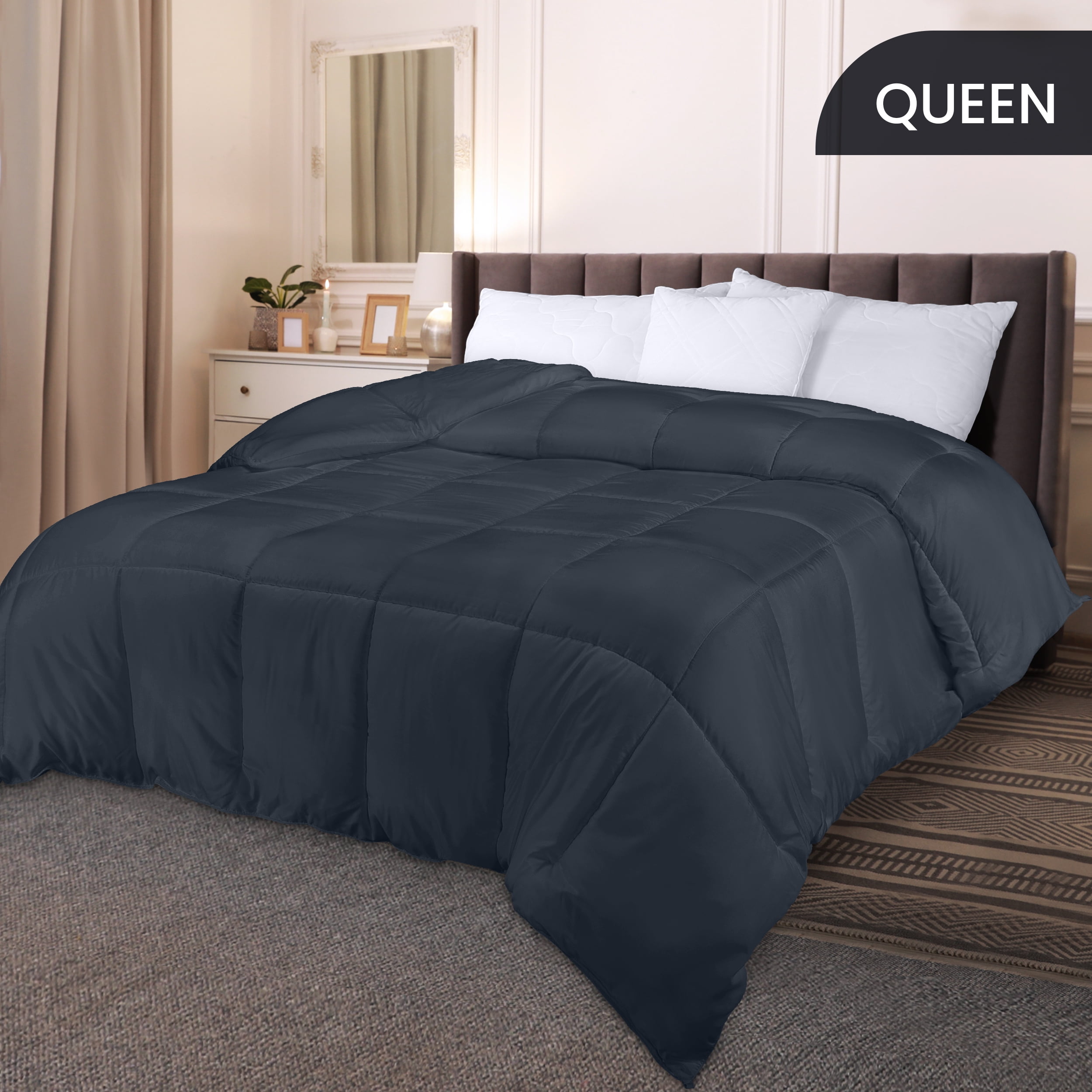 PEKUR All Season Comforter for Adults , Cozy & Lightweight,Box Stitched (Queen Size, Grey, 88"x88")