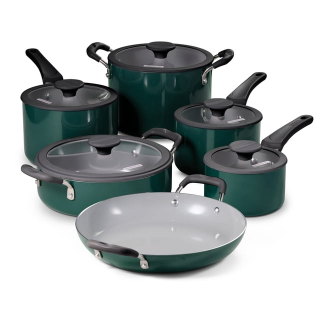 Tramontina 11 Piece Ceramic Nonstick Nesting Cookware Set - Stackable, Space Saving Set - Mediterranean