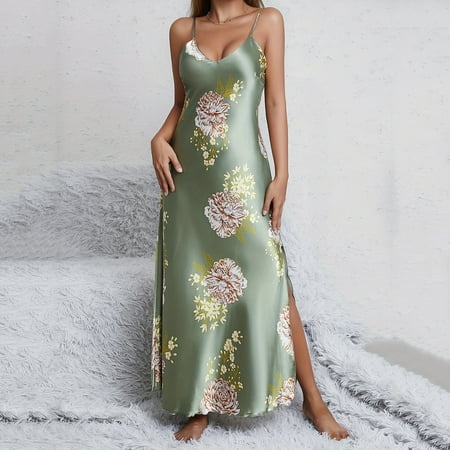 Xdegoge Satin Nightgowns for Women Silk Slip Dress Sleepwear Sexy V Neck Negligee Lingerie Short Nightwear Soft Chemise Nightwear Silk Robe Green L Clearance Sales Today Deals