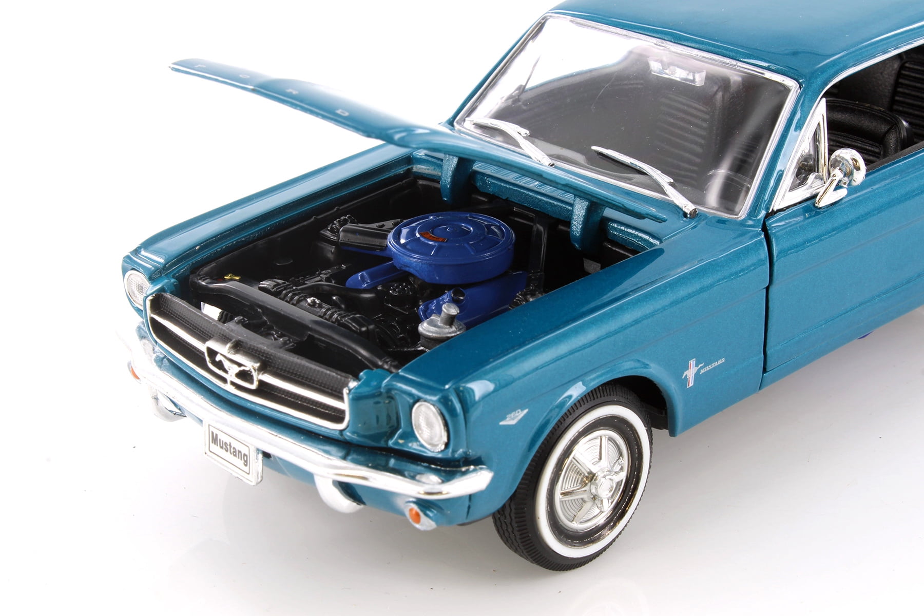 1964 Ford Mustang Coupe (1964.5), Metallic Turquoise Blue - Welly 22451/4D - 1/24 Scale Diecast Model Toy Car (Brand New but NO BOX)