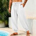 thumbnail image 7 of WULMLEO Mens Harem Pants Casual Elastic Waist Drawstring Baggy Hippie Trousers Cotton Linen Boho Yoga Beach Pants White 3XL, 7 of 7