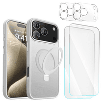 5-in-1 Entronix Bundle designed for iPhone 17 Pro, Magnetic Ring Case with Kickstand, 2 Tempered Glass, 2 Camera Lens