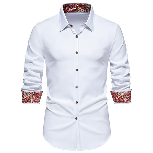 Blusa y camisa de manga larga con cuello vuelto para hombre, informal, con botones y retazos, de manga larga y cuello vuelto.