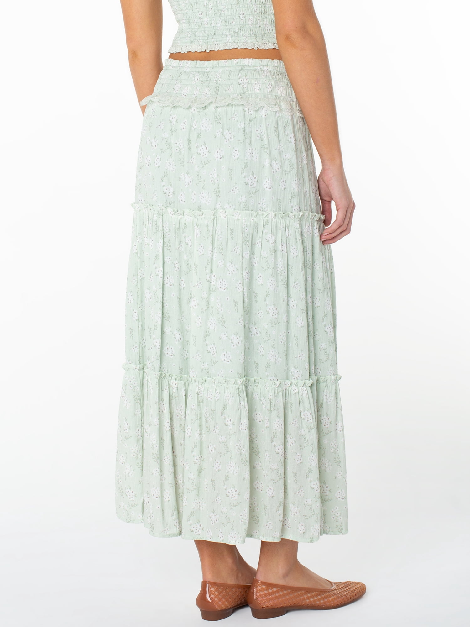Celebrity Pink Women's and Women's Plus Floral Print Tiered Maxi Skirt, Sizes XS-4X