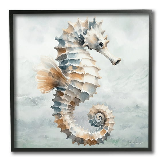 Stupell Industries Detailed Ocean Seahorse Animals & Insects Painting Black Framed Art Print Wall Art, 12 x 12
