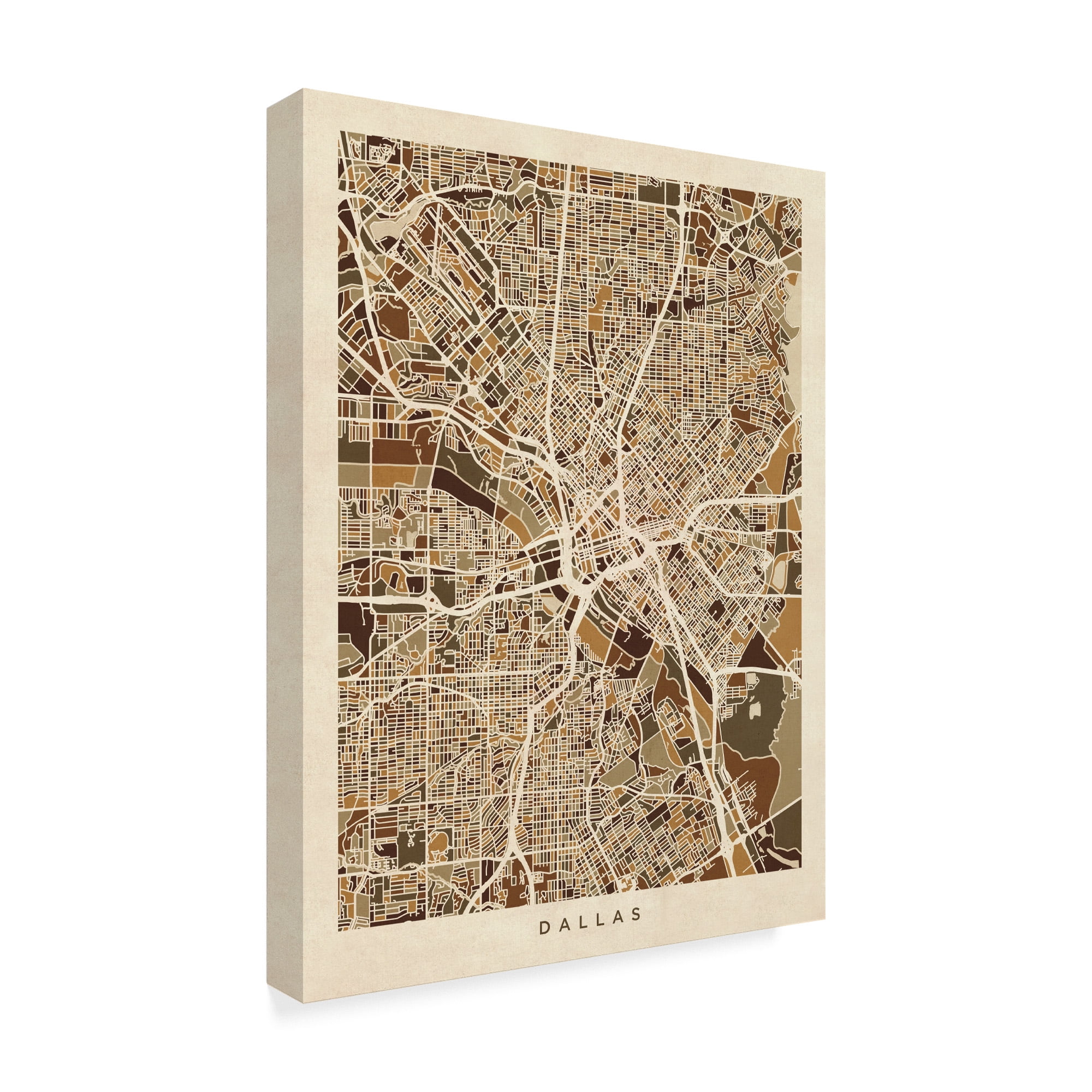 Trademark Fine Art 'Dallas Texas City Map Brown' Canvas Art by Michael Tompsett