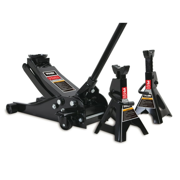 Torin Heavy-Dut Hydraulic Trolley Floor Jack with Pair Jack Stands, Steel Black, 6,000 lb