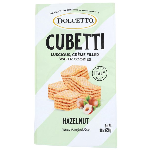 Dolcetto Cubetti Crème Filled Wafer Cookies Hazelnut 8.8oz Pk 10