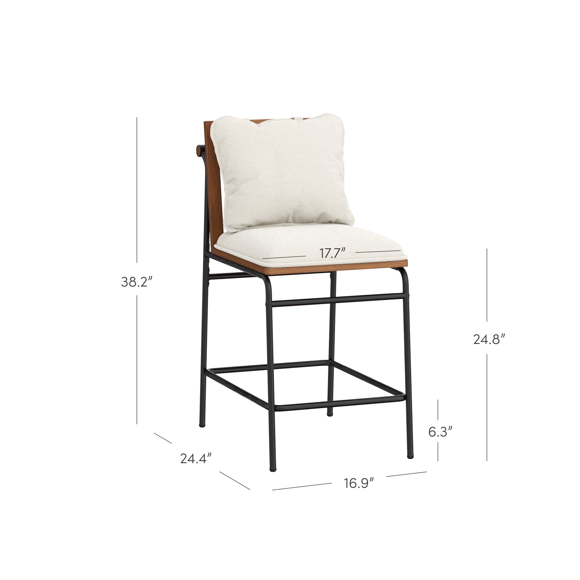 Nathan James Irie Scandinavian Counter Height Cushioned Bar Stool, Kitchen Bar Stool with Boucle Upholstery, Metal Legs, and Solid Wood Frame, Cream Boucle/Black
