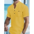 thumbnail image 2 of Yifymode Men's Mandarin Collar Linen Henley Shirt, Short Sleeve Chest Pocket Comfort Casual Top Yellow 3XL, 2 of 4