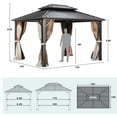 thumbnail image 5 of Dextrus Double Roof Hardtop Gazebo, Heavy Duty Gazebo with Netting and Curtains, Outdoor Galvanized Steel Vertical Stripes Roof for Patio, Backyard, Deck, Lawns-10x12ft, Brown, 5 of 10