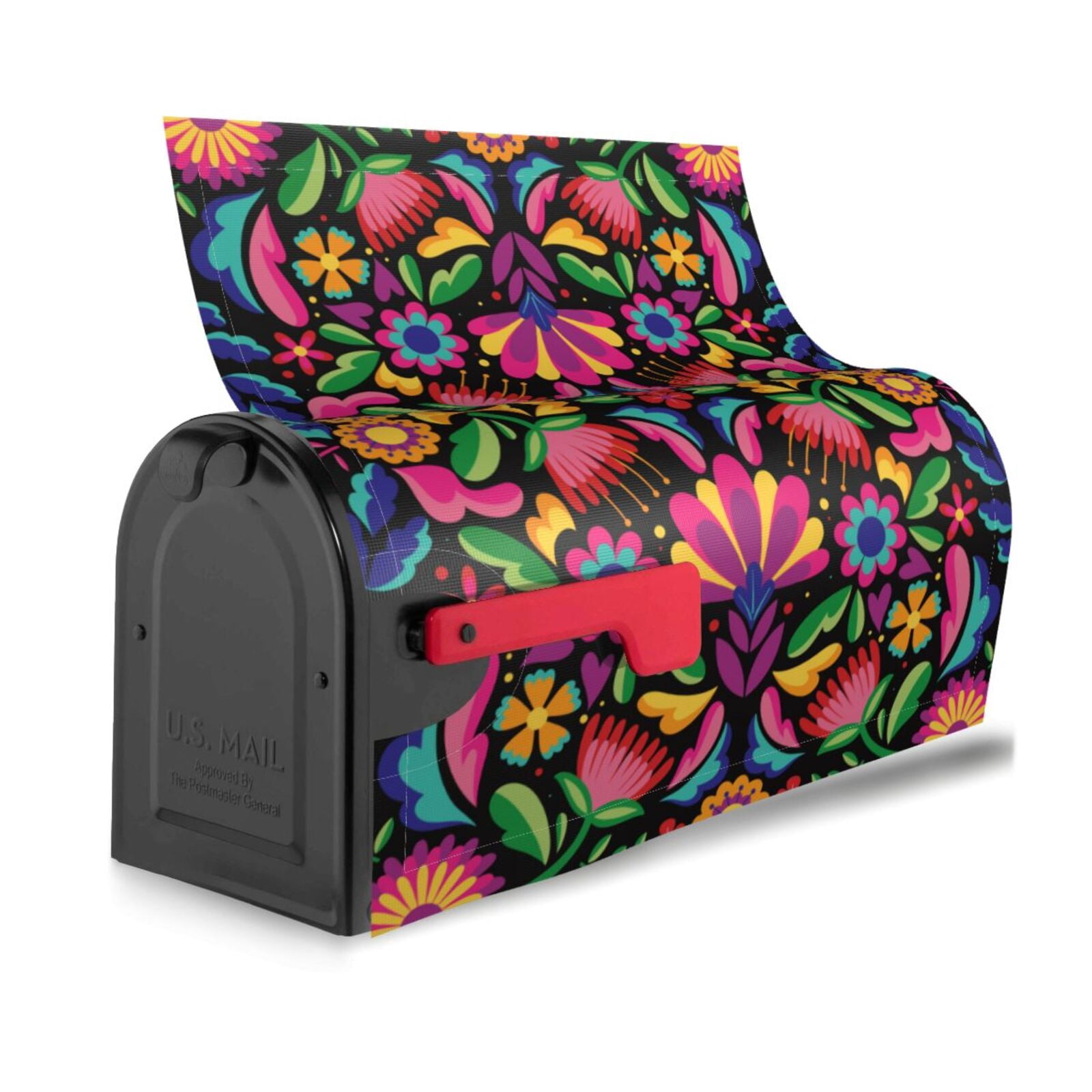 Picia Colorful Floral Embroidery Mexican Magnetic Mailbox Cover Standard Size-