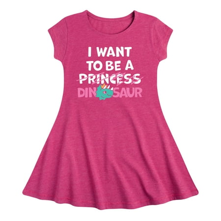 

Instant Message - I Want To Be A Dinosaur -Not Princess - Toddler & Youth Girls Fit & Flare Dress