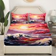 thumbnail image 4 of Japanese Ukiyoe Fitted Sheet Hokusai Ocean Wave Decor Bedding Set Pink Romantic Gifts for Her,Cherry Blossoms Sheets Mount Fuji Bed Sheets with 2 Pillowcases Full, 4 of 5