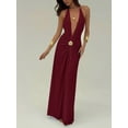thumbnail image 4 of Burgundy Deep V Halter Maxi Dress With Gold-Tone Shell Medallion Detail For Summer Beach Vacation, 4 of 8