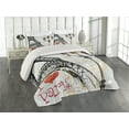 thumbnail image 2 of Ambesonne France Quilted Coverlet 3 Pcs, Grunge Eiffel Europe, Queen Size, Yellow Black and Red, 2 of 4
