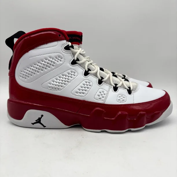Ni - ke Air Jordan 9 Retro White Gym Red Leather Basketball Shoes Sz 10 Men's 302370-160