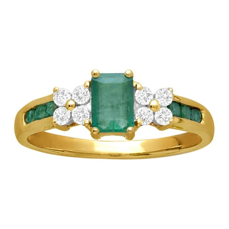 1 1/10 ct Natural Emerald & White Sapphire Ring in 14kt Gold