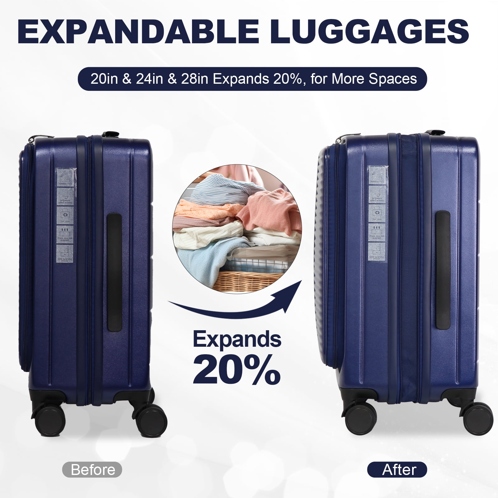 imerelez Hard Shell Suitcases With Wheels,Carry On Luggage Airline Approved With Aluminum Frame, Travel Suitcase 3 Packs