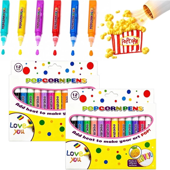 3D Relief Art Pen, Popcornpens Works On Different Surfaces(12 color,2pcs)