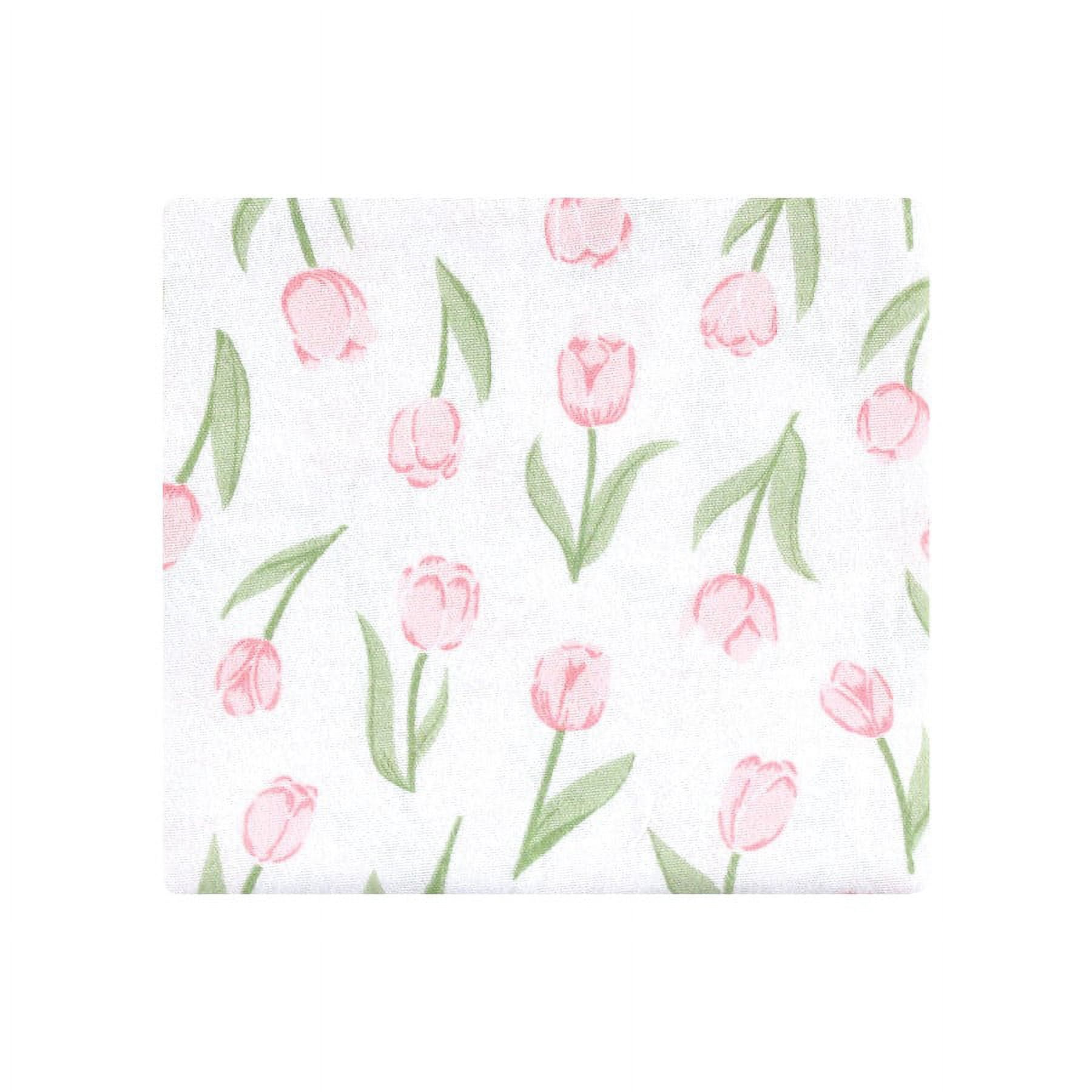 Hudson Baby Infant Girl Cotton Flannel Receiving Blankets Bundle, Pink Tulips, One Size