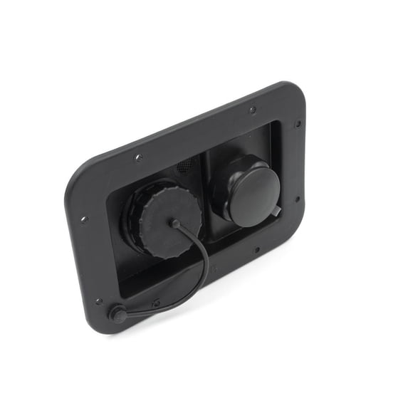 B&B Molders Fresh Water Inlet 94223 Used For RV Fresh Water System; City/Gravity Hatch Without Door; 3-3/4 Inch Height x 6 Inch Width Cutout Dimension; Black; UV And Impact Resistant
