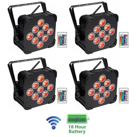 (4) Rockville BEST PAR 60 Rechargable Par Can Wash Lights wWireless DMX RGBWA UV