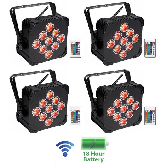 (4) Rockville BEST PAR 60 Rechargable Par Can Wash Lights wWireless DMX RGBWA UV