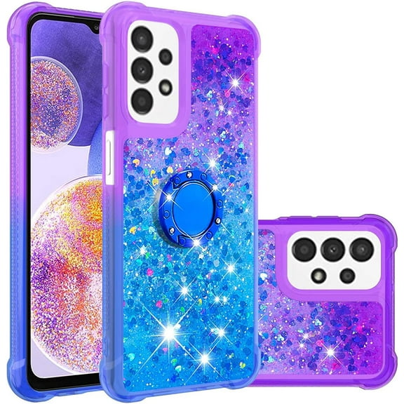 Slim Fit Phone Case for Samsung Galaxy A23 4G/5G, Shiny Bling Quicksand Effect TPU Bumper Case with Four Corners Anti-Fall Heavy Protection Cover for Samsung Galaxy A23, Purple Blue