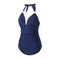 thumbnail image 4 of One Piece Swimsuit for Women Deep V Neck Ruched High Cut Tummy Control Bathing Suit Summer Monokini Swimwear Beachwear, 4 of 9