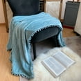 thumbnail image 2 of LOMAO Flannel Blanket Soft Throw Blanket with Pompom Fringe Lightweight Bed Blanket Fit Couch Sofa(51"x 63")(Lake Blue), 2 of 8