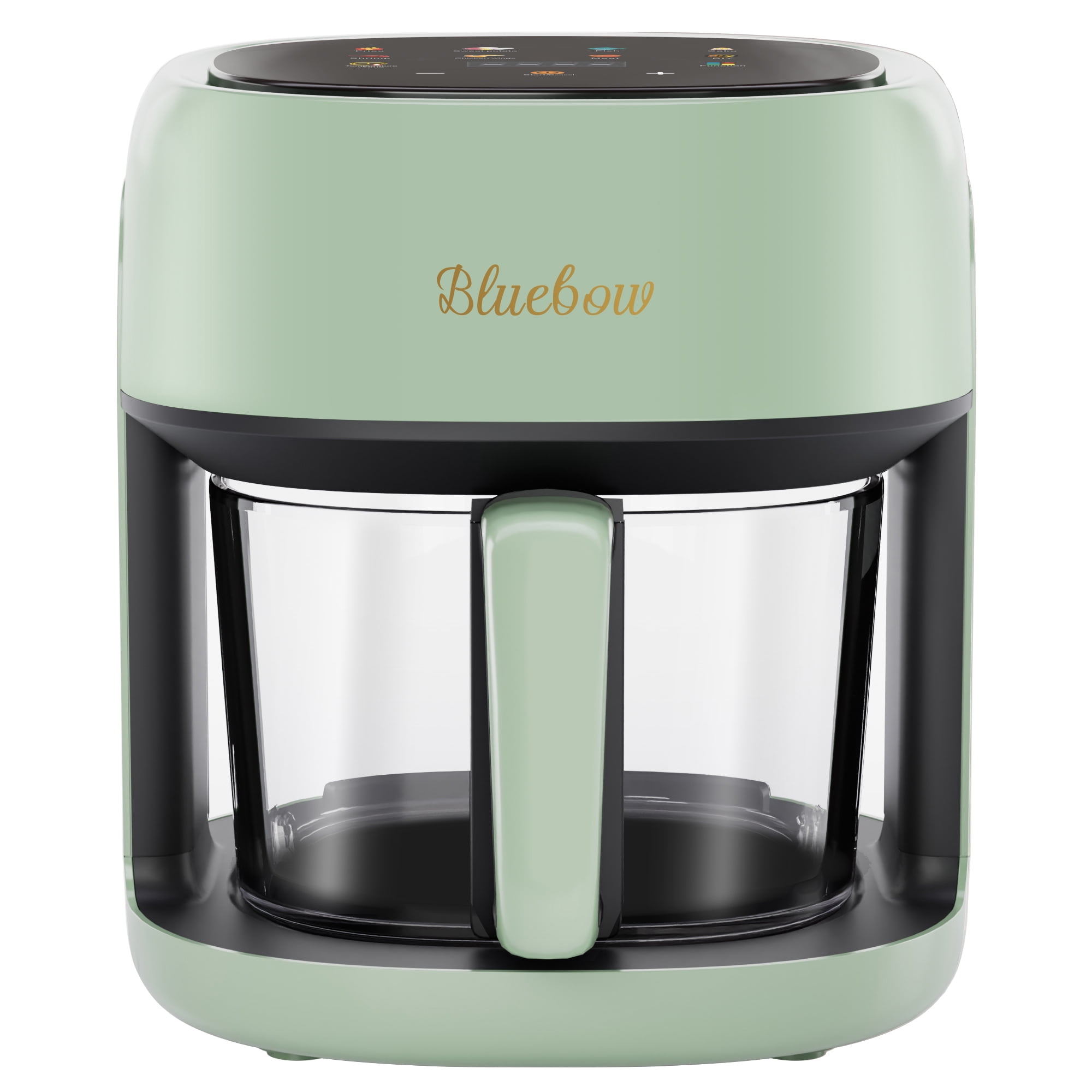 Bluebow 5 Quart Air Fryer with 360° Viewing Glass Pot, 8-in-1 Digital Touchscreen, Nonstick & Dishwasher Safe Basket, Less Oil, 1350W (Green)