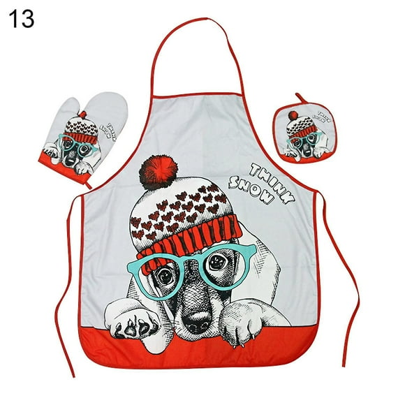 1 Set Practical Insulated Glove Soft Wear Fabric Decorative Portable Hanging Christmas Apron Insulated Pad For Daily Use