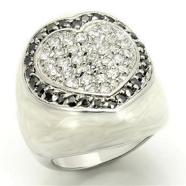 Rhodium 925 Sterling Silver Ring with AAA Grade CZ, Jet - Size 7