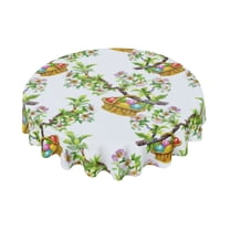 Eveokoki Easter Round Tablecloth 60 inch Diameter Watercolor Easter Table Cloths Spill Proof Wrinkle Table Cloth for Kitchen Dining Decoration Holiday Parties