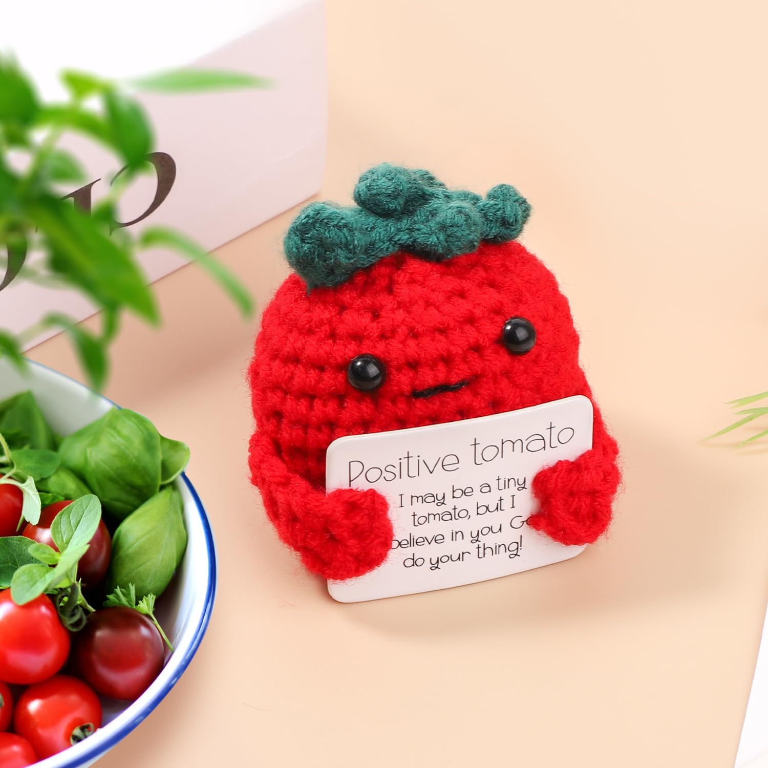 Funny Positive Tomato, 2.3in Knitted Inspirational Positive Potato Creative  Cute Wool Positive Crochet Toy for Birthday Gifts Party Decoration  Encouragement 