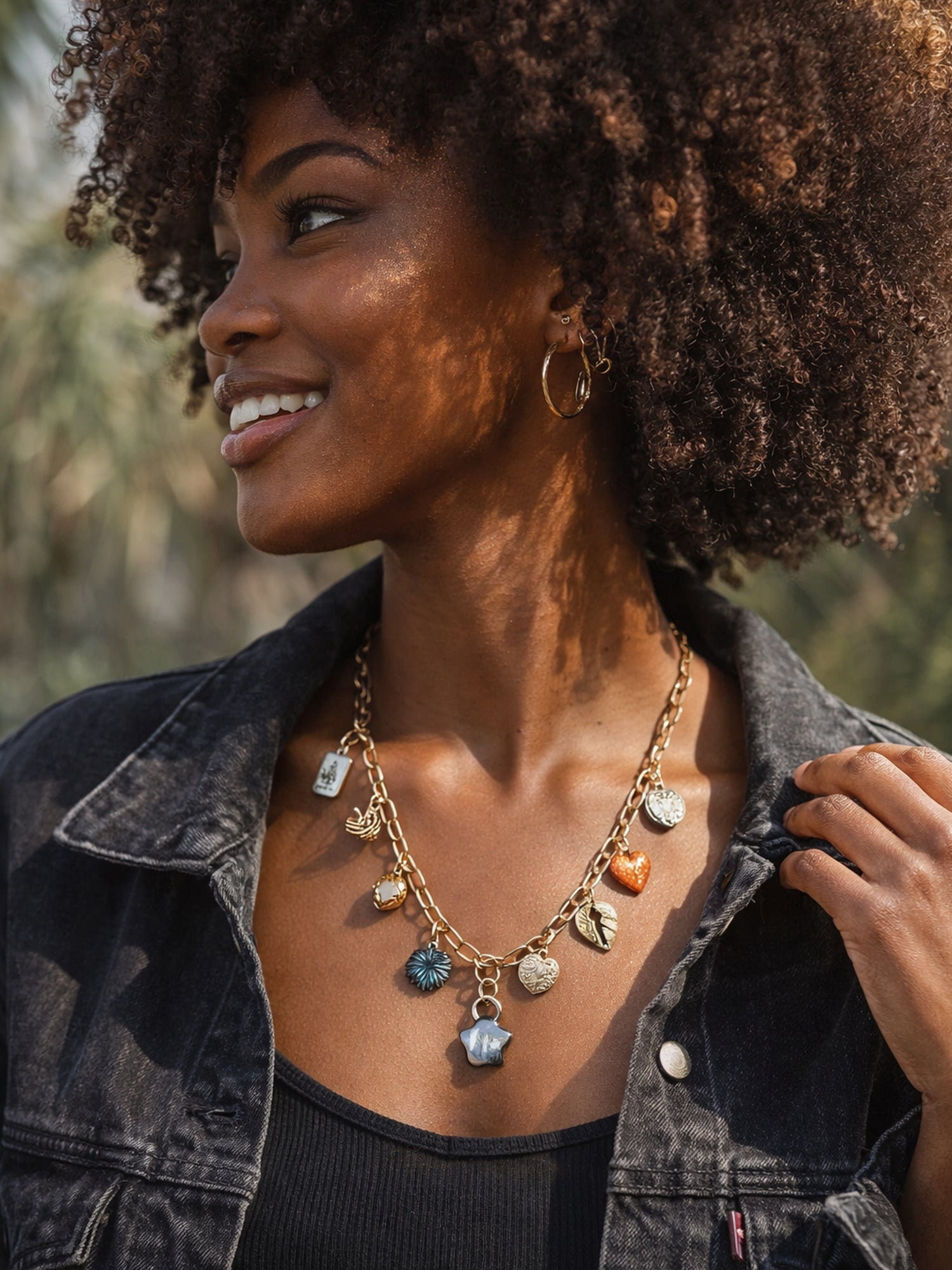 No Boundaries Two Layer Multi Charm Necklace Gold Plated for Female Adults and Teens